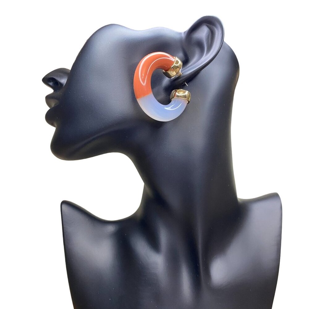 Orange Moonglow Lucite Gold Tone Hoop Earrings 2"‎